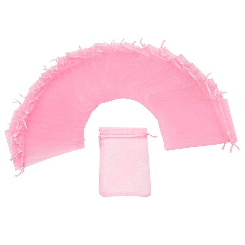 Bezall 50Pcs Pink Organza Bags with Drawstring 3.5x4.5 inch, Sheer Baby Shower Party Favor Bags Jewelry Festival Gift Candy Pouches - Image 2